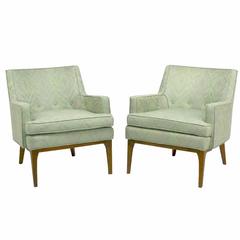 Pair of Classic Barrel-Back Club Chairs in Ikat Upholstery