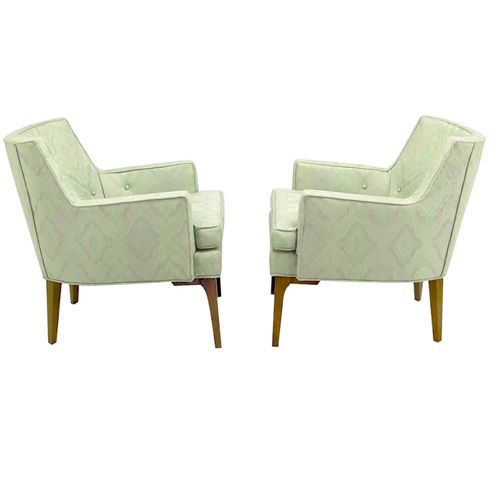 Pair of Classic Barrel-Back Club Chairs in Ikat Upholstery For Sale