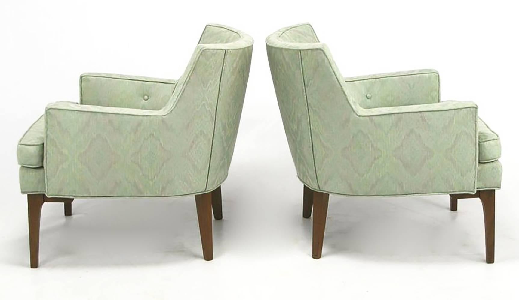 American Pair of Classic Barrel-Back Club Chairs in Ikat Upholstery For Sale
