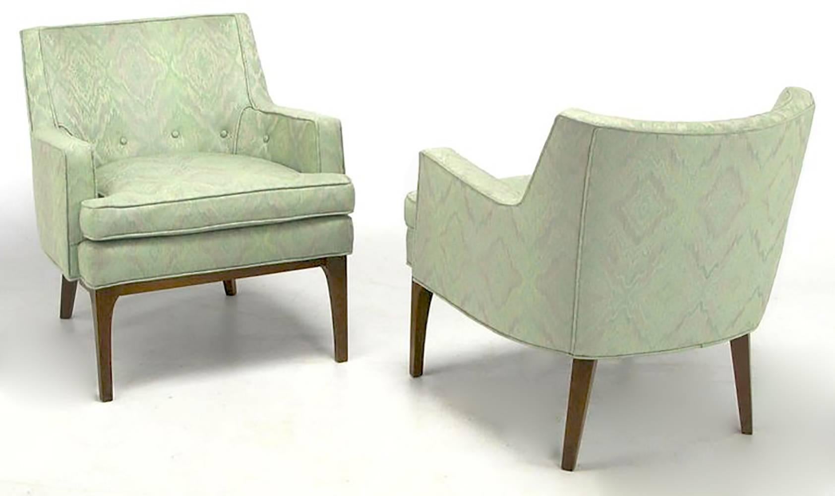 Mid-Century Modern Pair of Classic Barrel-Back Club Chairs in Ikat Upholstery For Sale