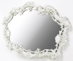 Extraordinary Italian Rococo Style Mirror of White Lacquered Gesso