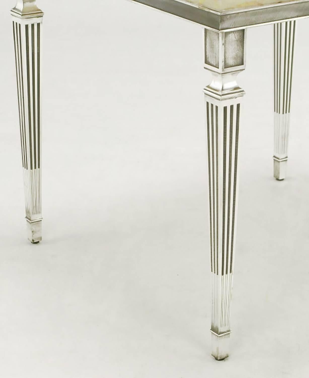 Pair of 1940s Silver Plated Bronze and Onyx End Tables In Excellent Condition In Chicago, IL