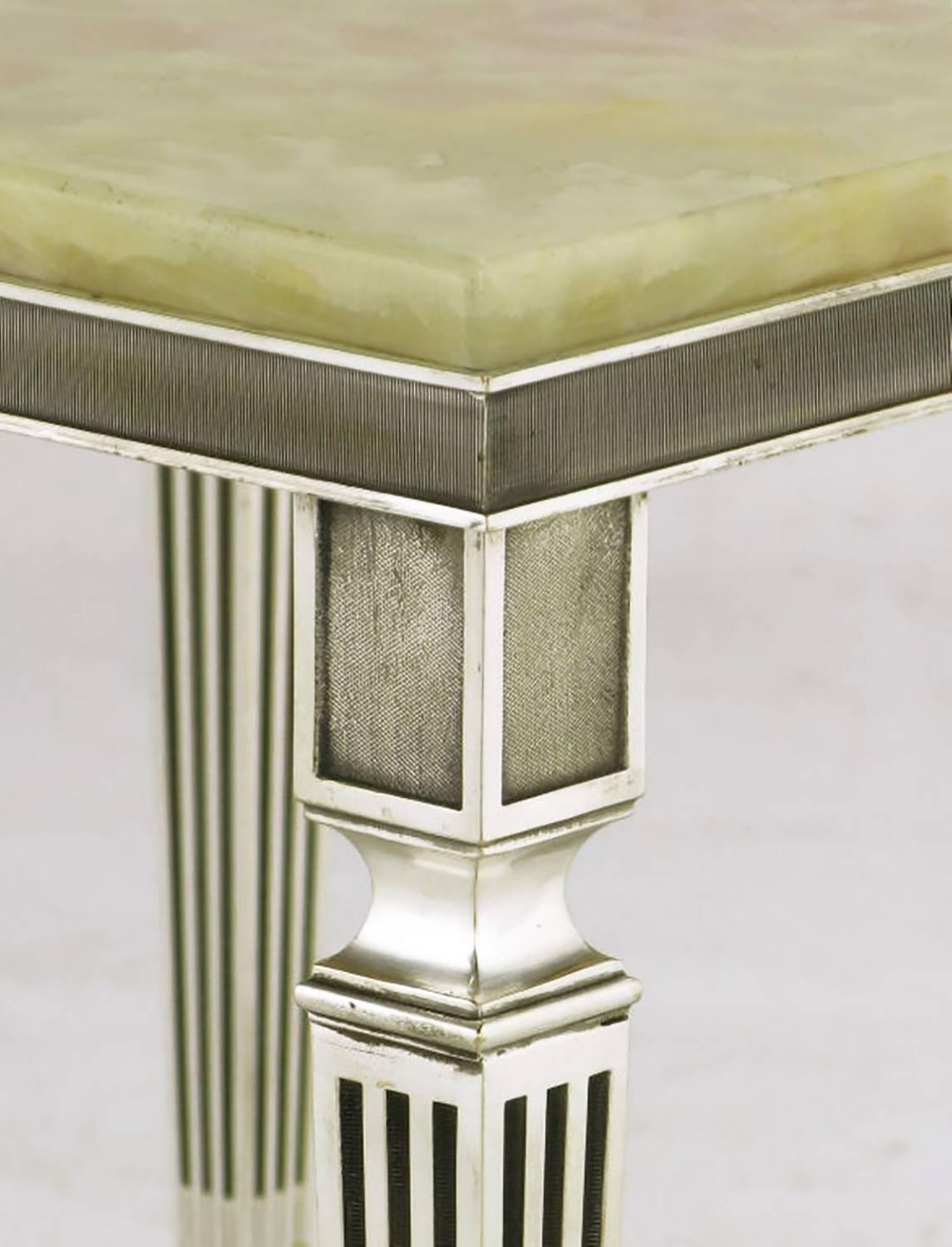 Mid-20th Century Pair of 1940s Silver Plated Bronze and Onyx End Tables