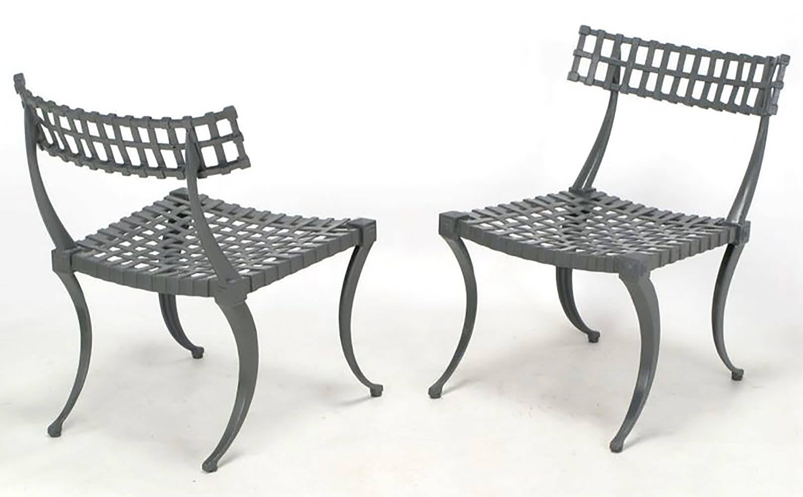 American Excellent Set of Six Cast Aluminum Klismos Dining Chairs by Thinline