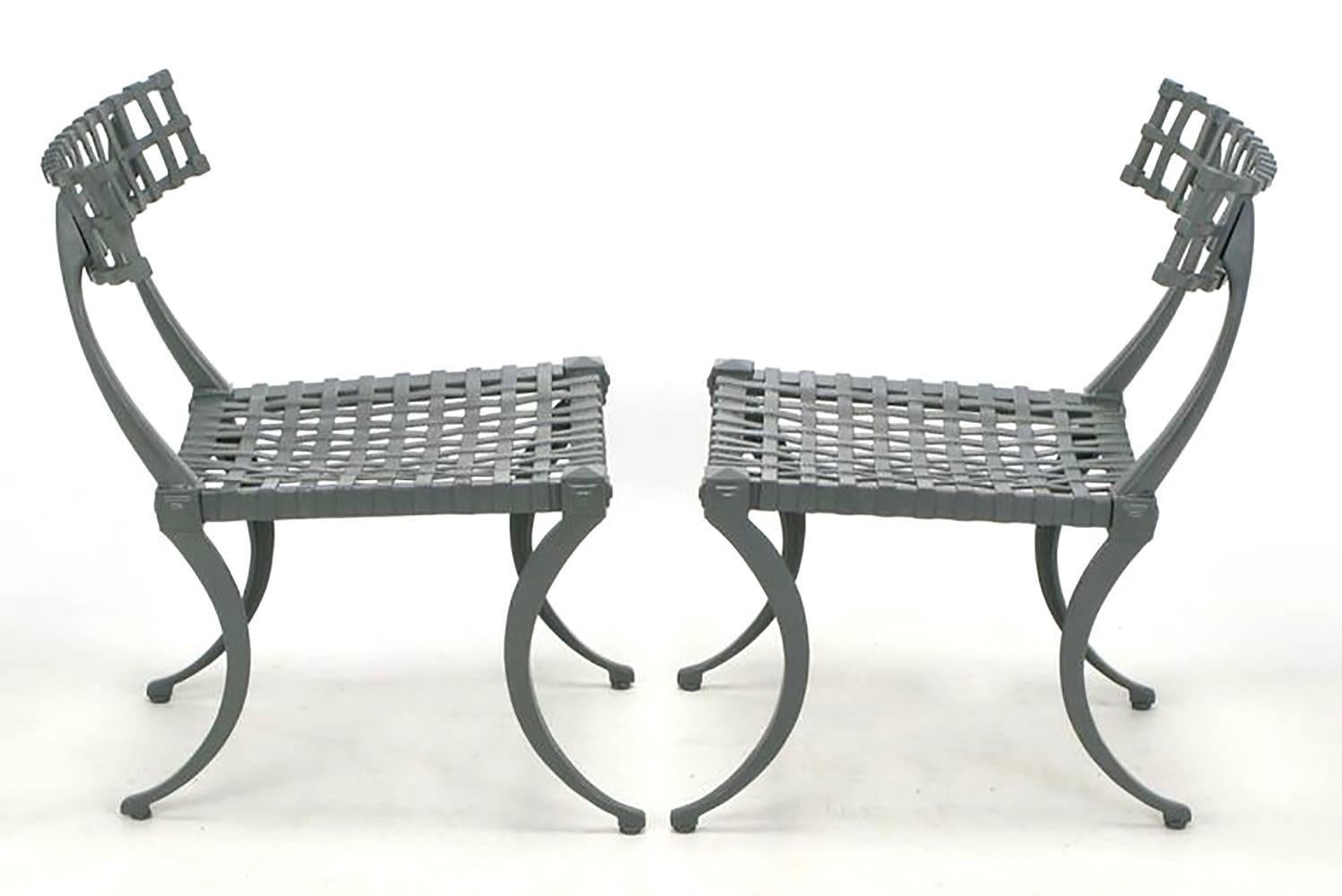 Excellent Set of Six Cast Aluminum Klismos Dining Chairs by Thinline In Excellent Condition In Chicago, IL