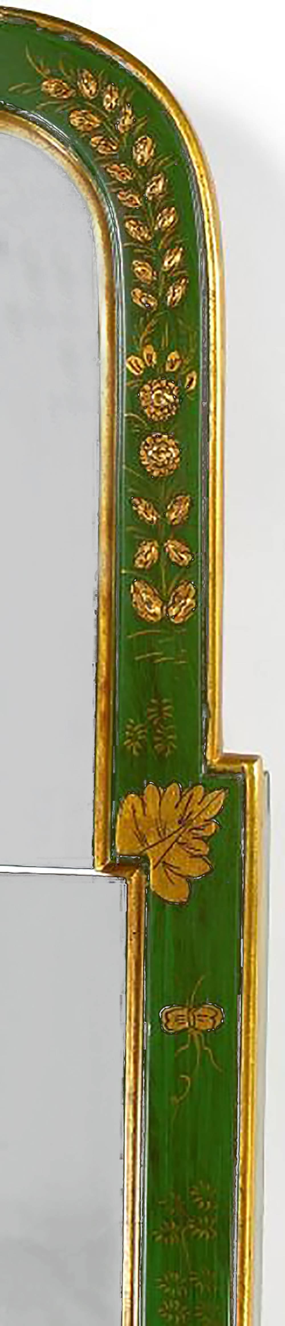 American Green Lacquer and Gilt Queen Anne Chinoiserie Wall Mirror