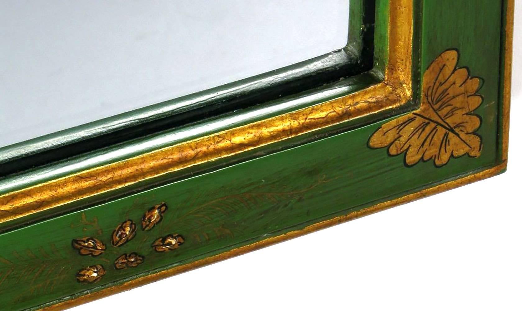 Green Lacquer and Gilt Queen Anne Chinoiserie Wall Mirror In Excellent Condition In Chicago, IL