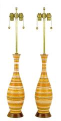 Pair of Striped Salt Glazed Pottery Table Lamps