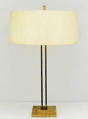 Pair of circa 1950s Stiffel Rouge Marble and Square Brass Columns Table Lamps