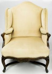 1940s Regence Wingback Chair an Ottoman in Camel Velvet