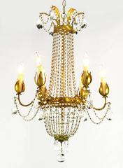 Italian Gilt, Tole and Crystal Six-Arm Basket Chandelier
