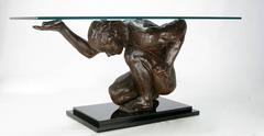 Table console Atlas avec sculpture grandeur nature, finition en bronze