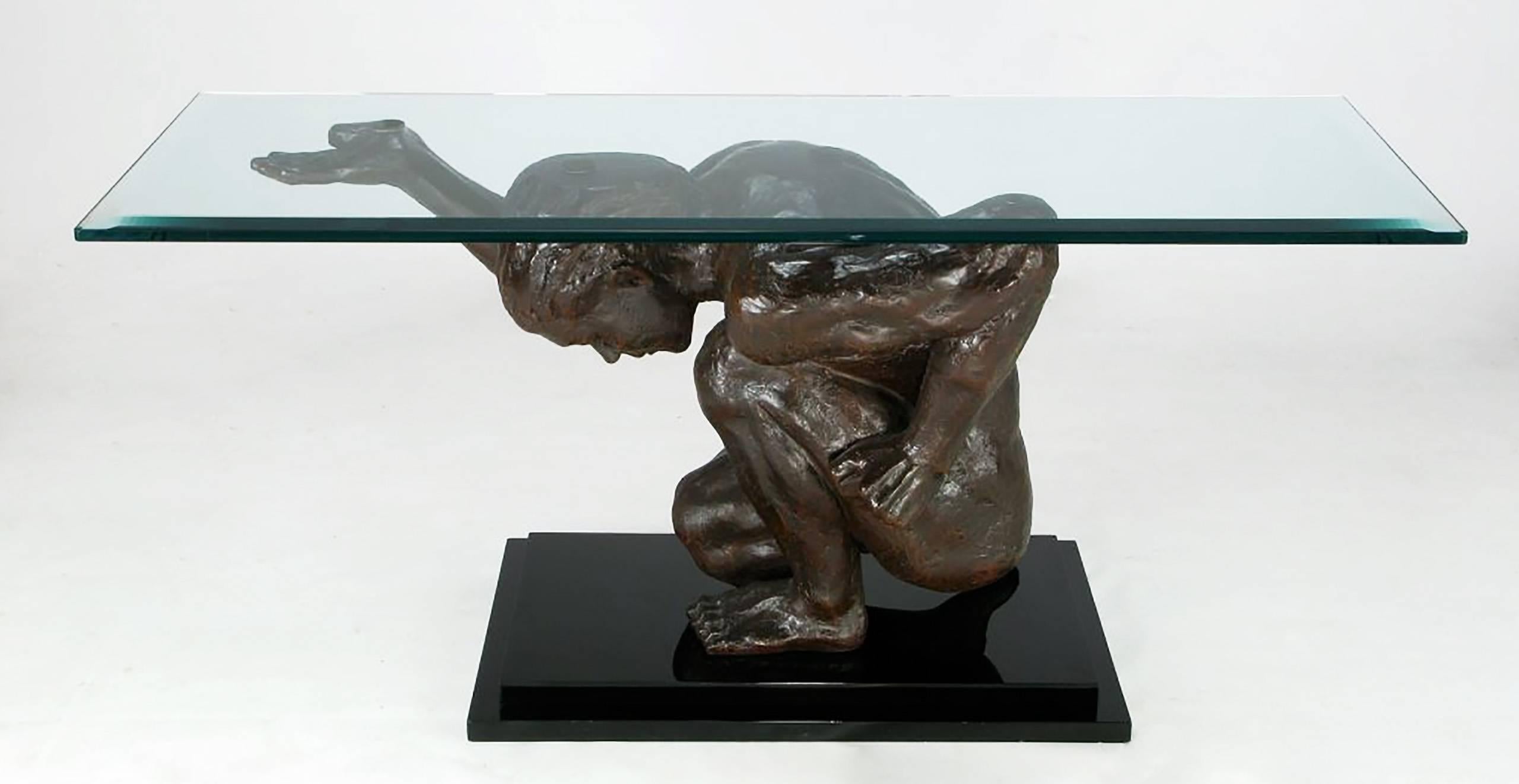 Lifesize Bronze Finish Atlas Skulptur Konsolentisch (amerikanisch) im Angebot