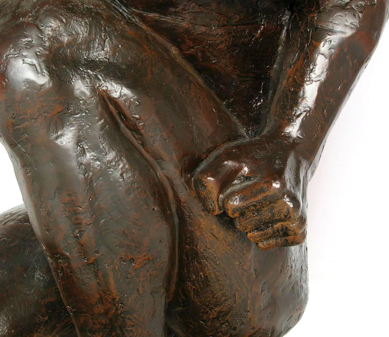 American Lifesize Bronze Finish Atlas Sculpture Console Table For Sale
