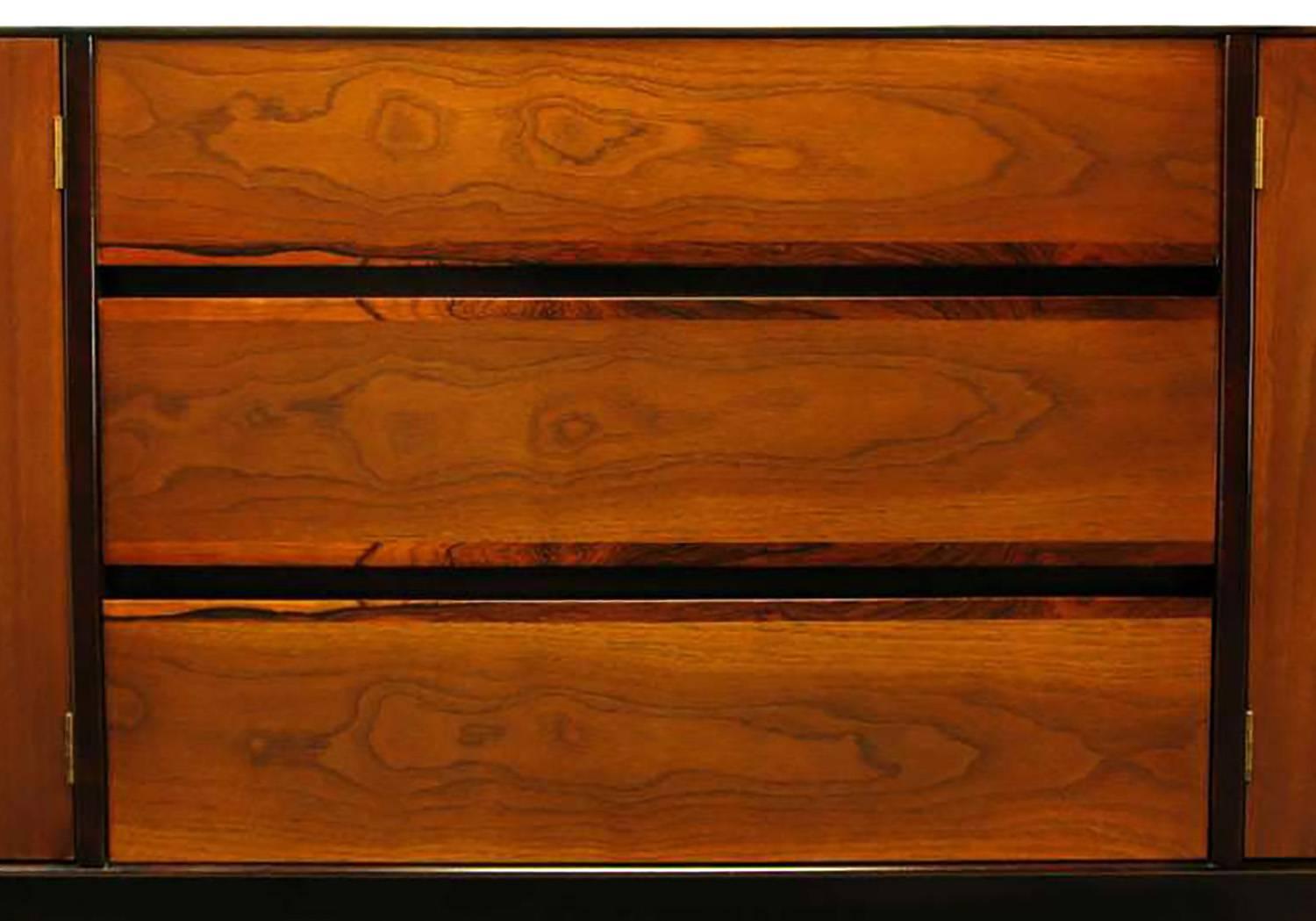 Lacquer Rosewood and Walnut Parquetry Front Credenza