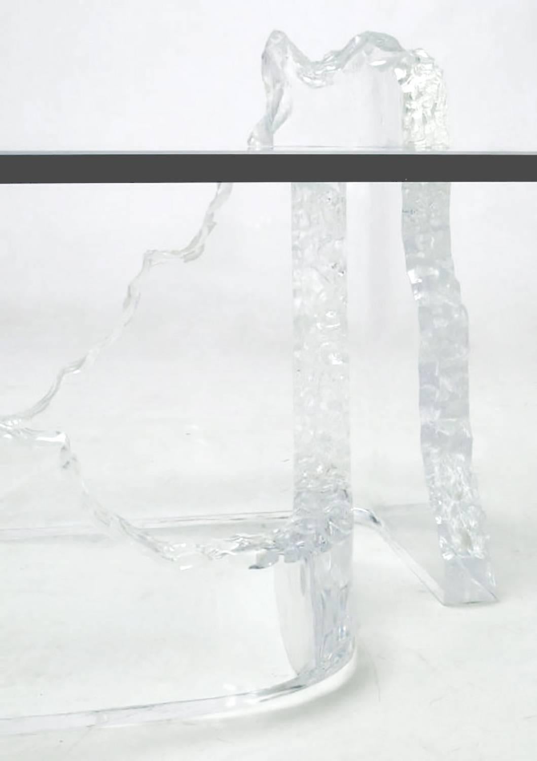 Mid-Century Modern Lucite and Glass Iceberg Coffee Table Lion in Frost Attributed For Sale