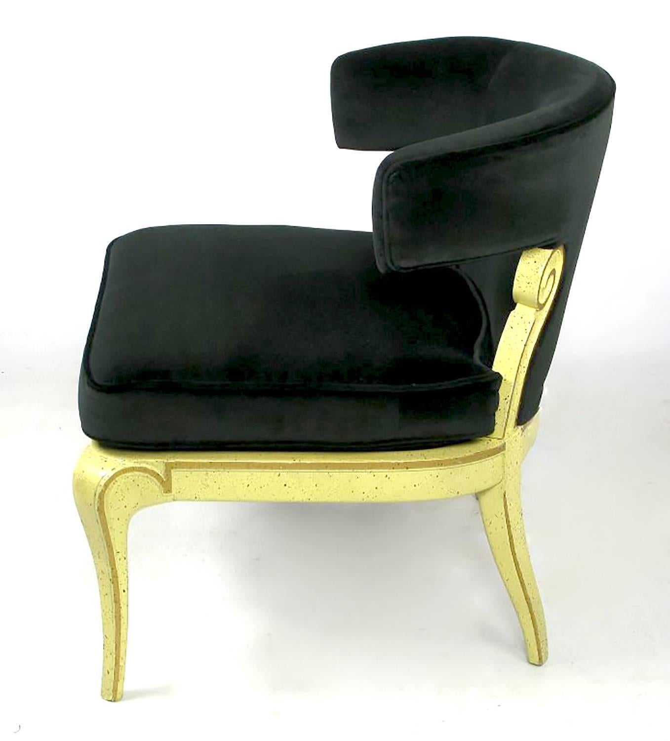 Mid-Century Modern Grosfeld House Sculptural Black Velvet Slipper Chair