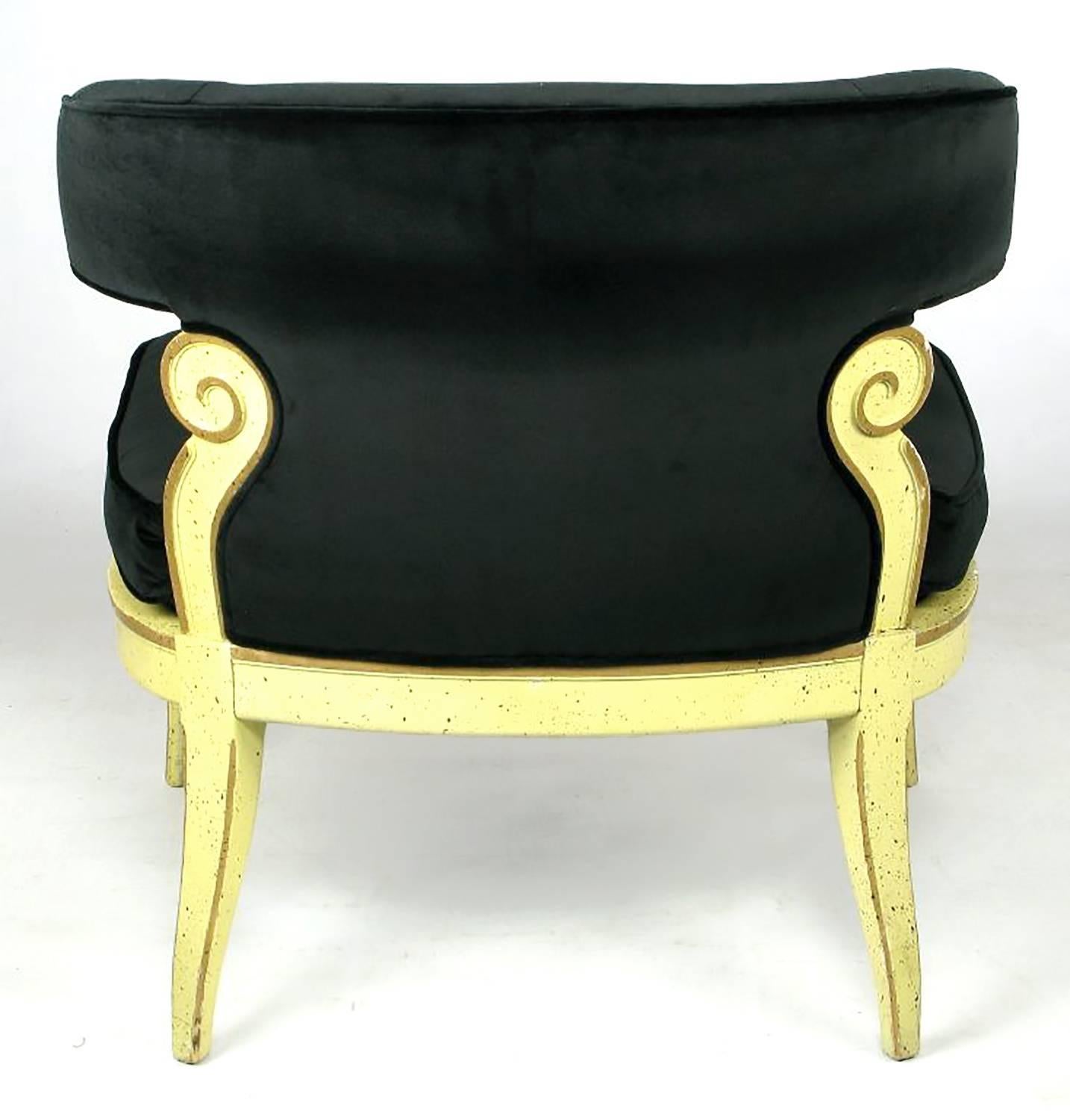 American Grosfeld House Sculptural Black Velvet Slipper Chair