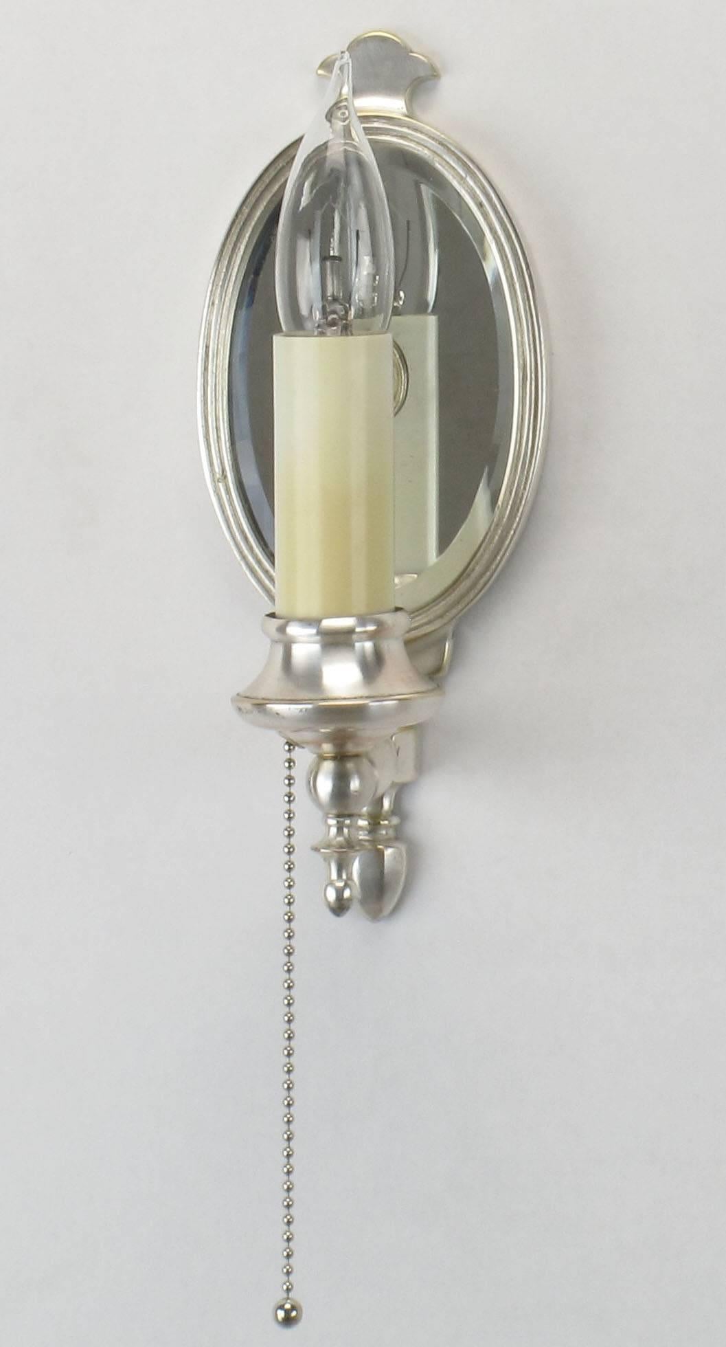 Mid-20th Century Pairs of 1930s Silver Plated Sconces with Beveled Mirror Backs