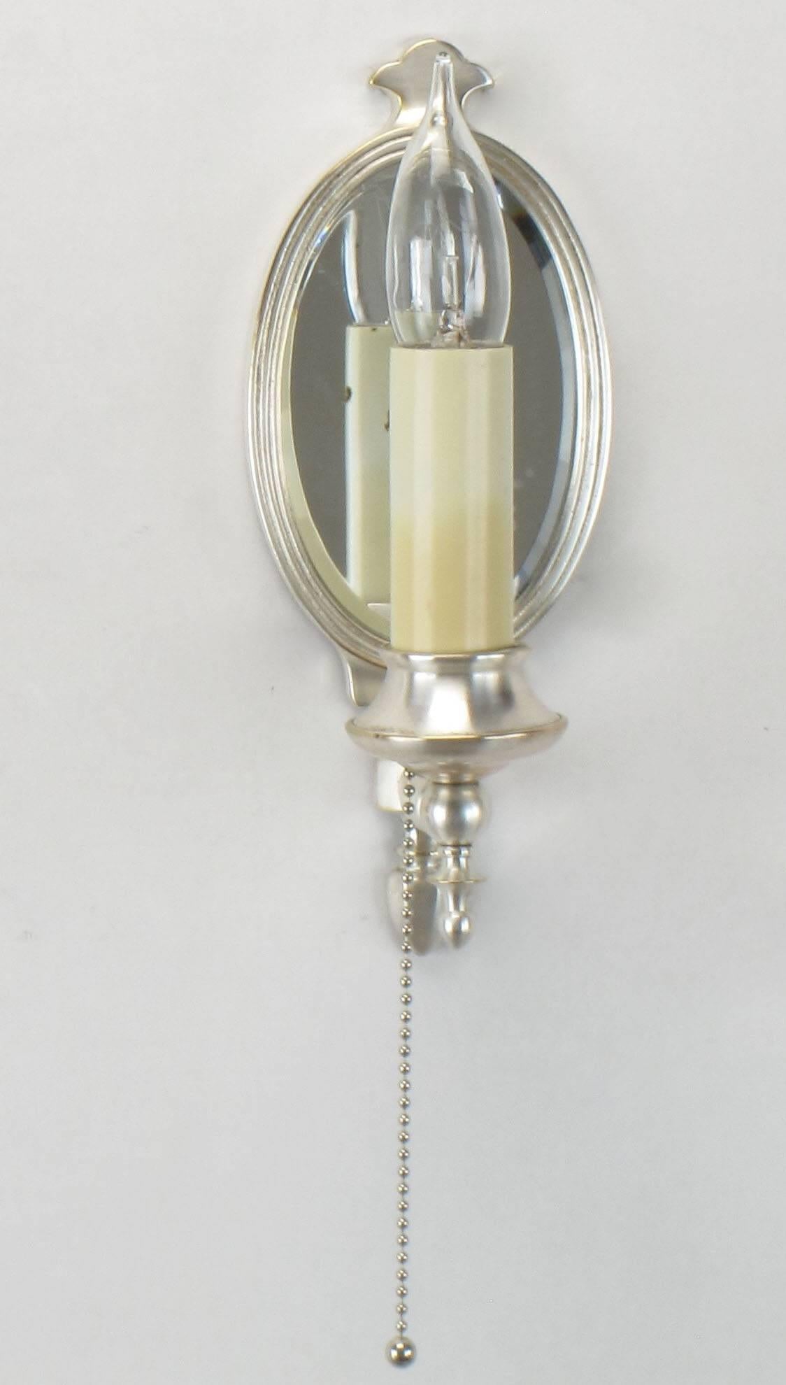 Pairs of 1930s Silver Plated Sconces with Beveled Mirror Backs 1
