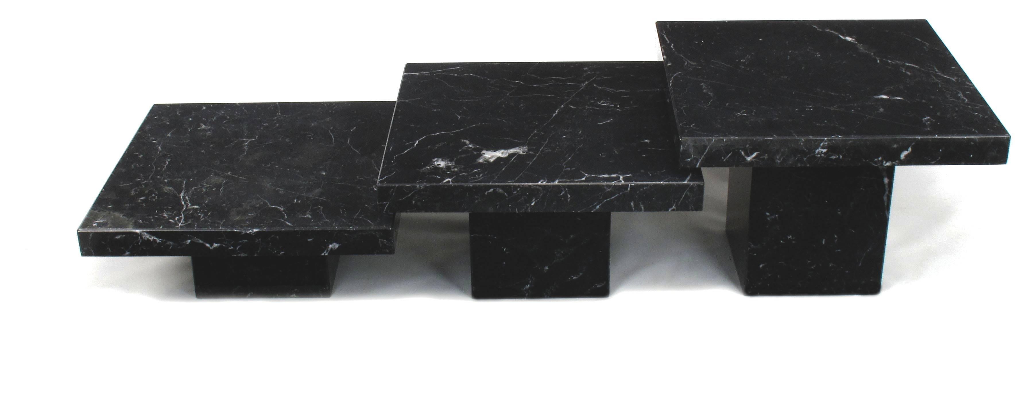 Modern Three-Piece Nero Marquina Marble Low Tables by Stone International S.P.A, Italy