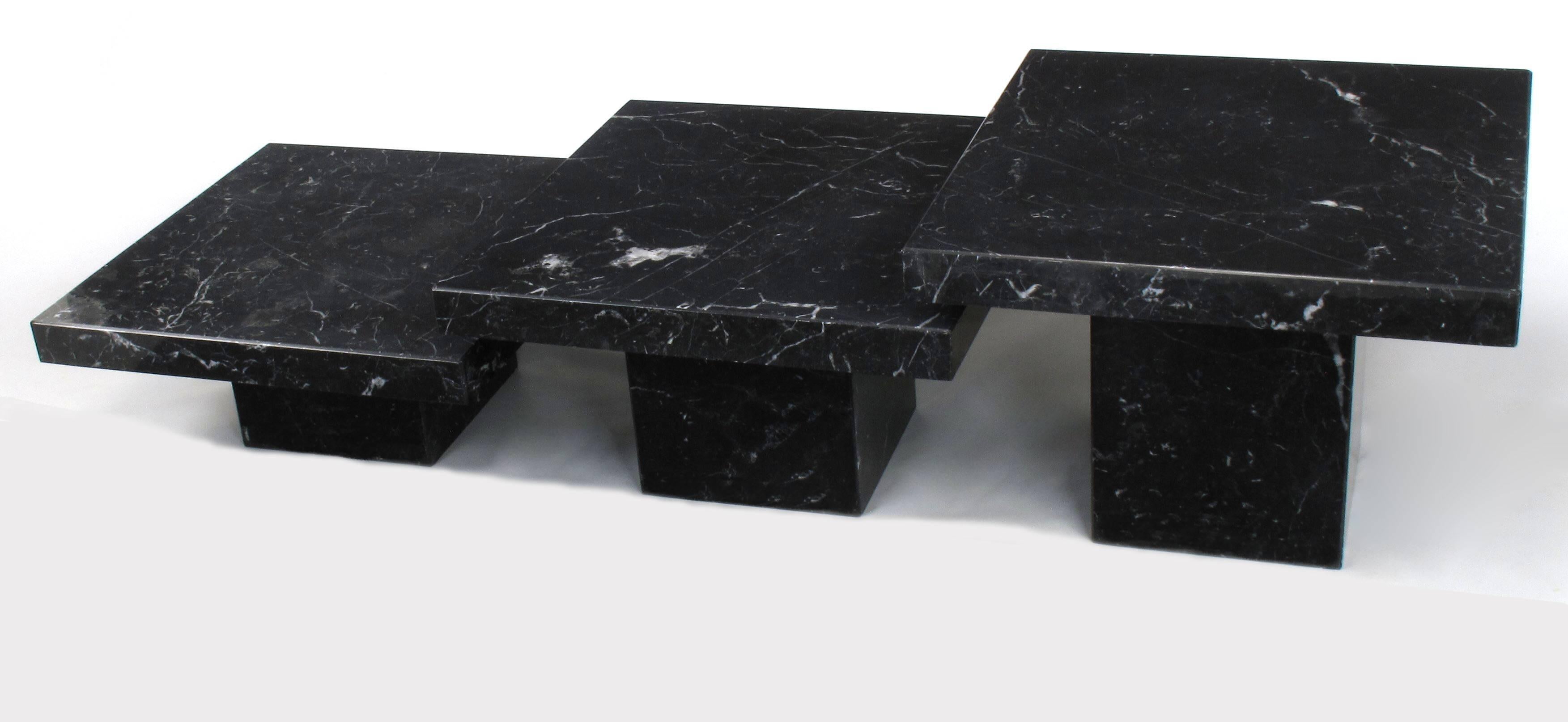Italian Three-Piece Nero Marquina Marble Low Tables by Stone International S.P.A, Italy