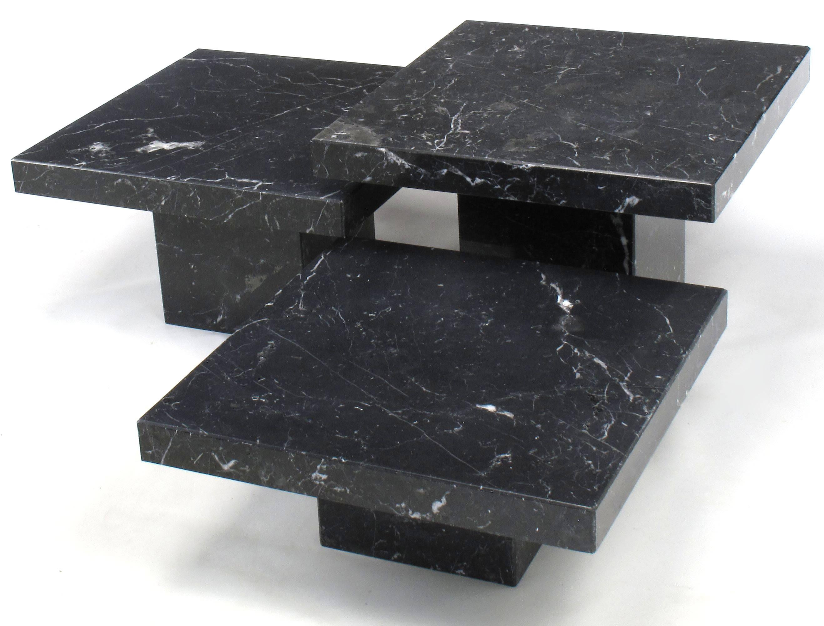 Three-Piece Nero Marquina Marble Low Tables by Stone International S.P.A, Italy In Excellent Condition In Chicago, IL