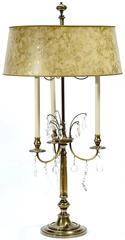 Pair of Stiffel Large Brass and Crystal Bouillotte Table Lamps