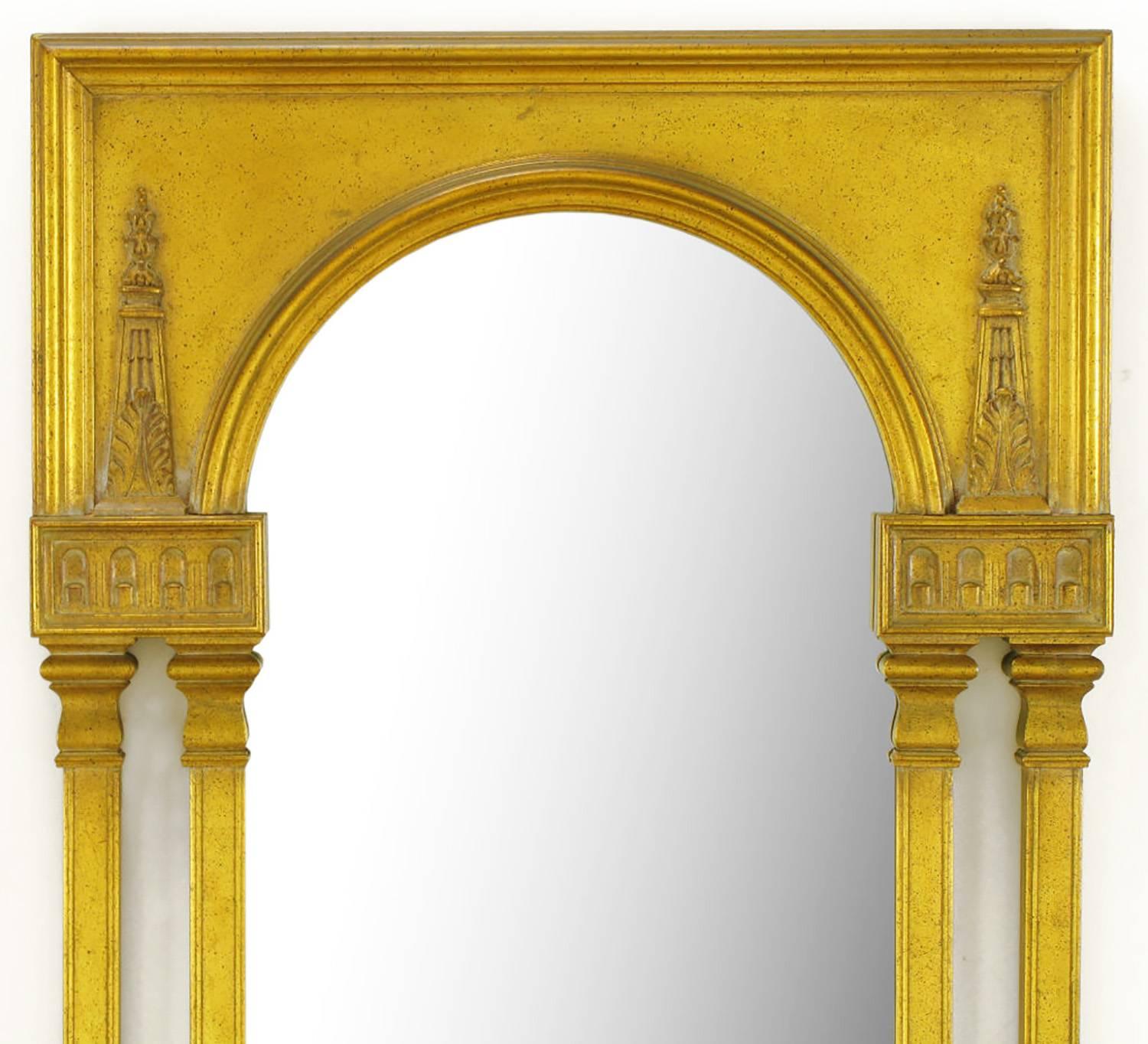 American Tall Open Double Column Gilt Neoclassical Style Mirror
