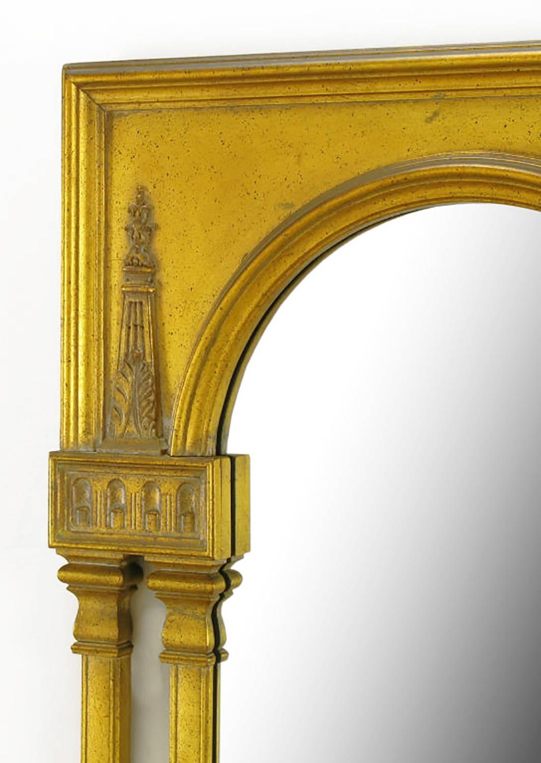 Tall Open Double Column Gilt Neoclassical Style Mirror In Good Condition In Chicago, IL
