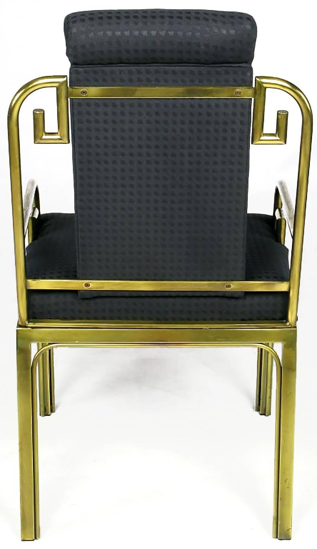 Patinated Set of Six Mastercraft Greek Key Design Brass Dining Chairs