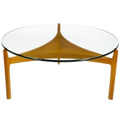 Sven Ellekaer Danish Teak Reverse Trefoil Floating Glass Top Coffee Table