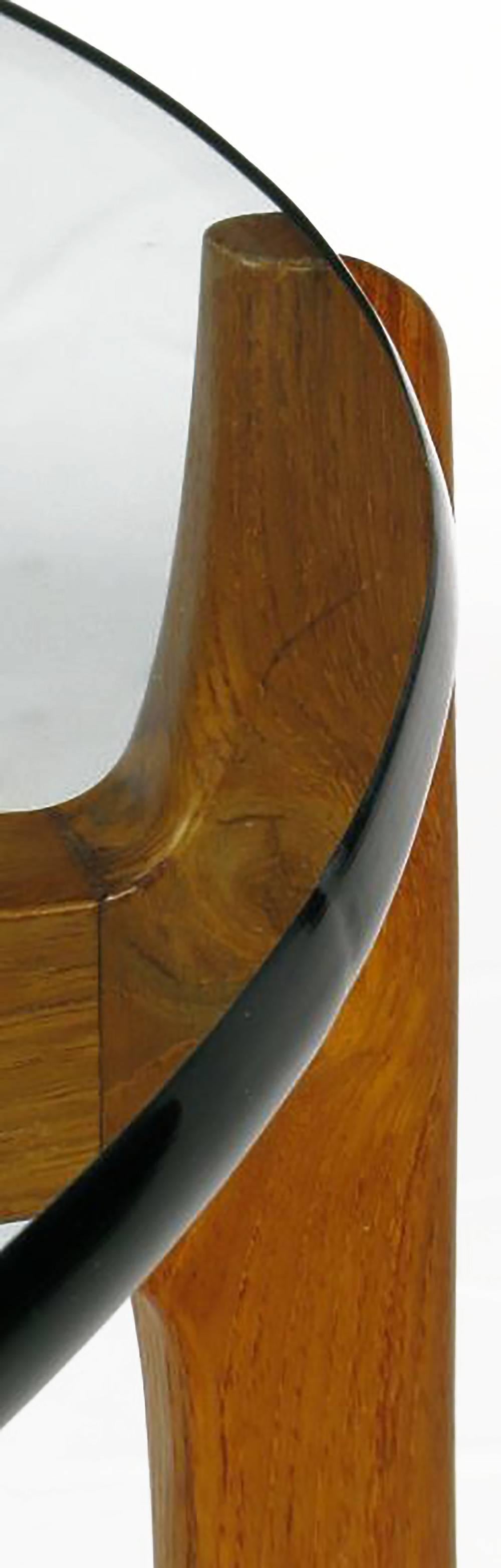Mid-Century Modern Sven Ellekaer Danish Teak Reverse Trefoil Floating Glass Top Coffee Table