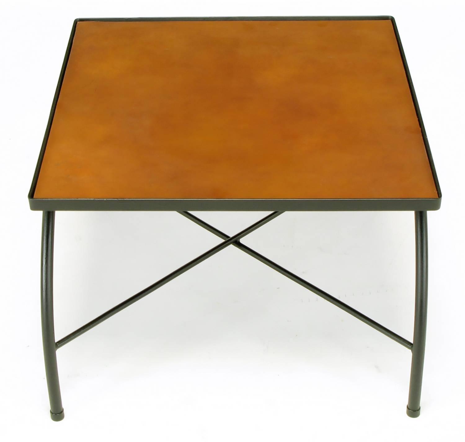 Black Lacquered Wrought Iron and Leather XBase End Tables after Jacques For Sale at 1stdibs