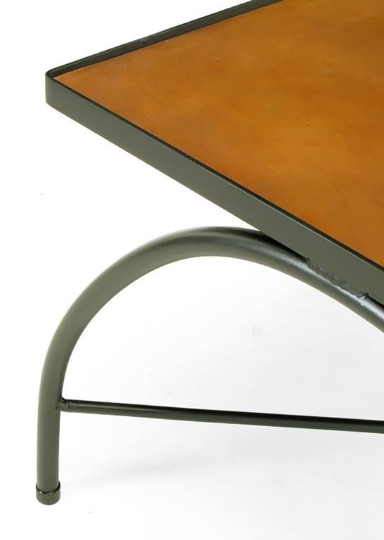 Black Lacquered Wrought Iron and Leather XBase End Tables after Jacques For Sale at 1stDibs