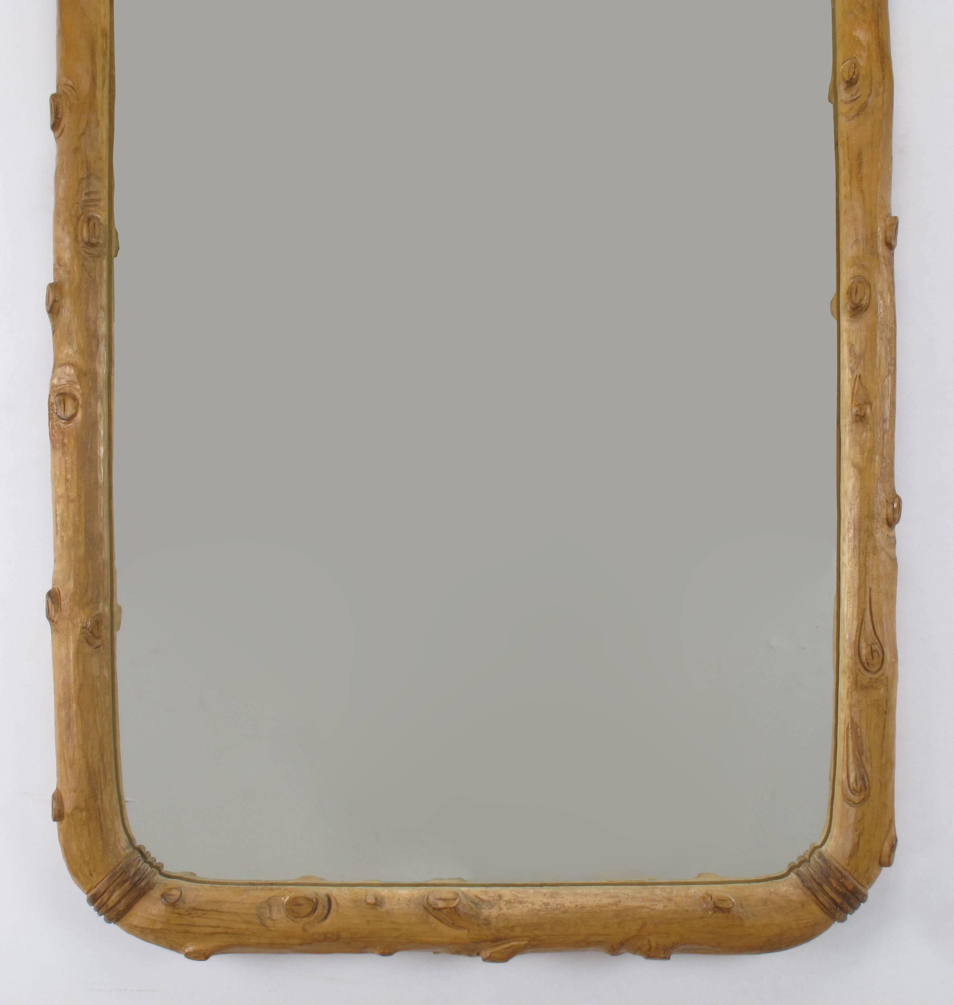 American Hand-Carved Fruitwood Faux Bois Mirror For Sale