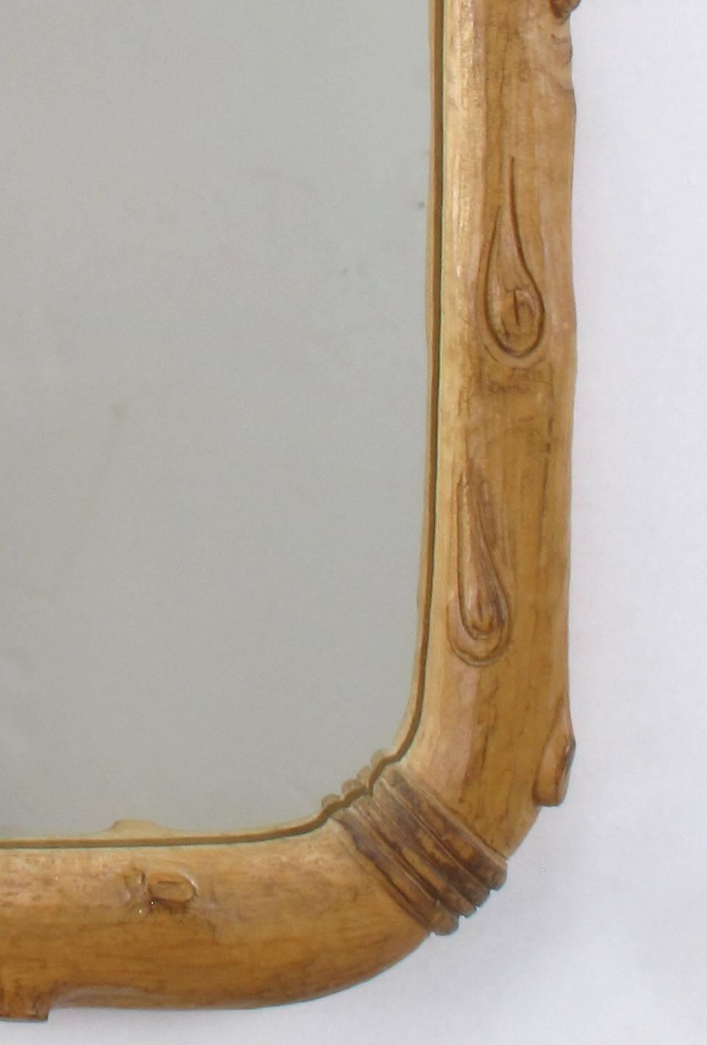 Mid-20th Century Hand-Carved Fruitwood Faux Bois Mirror For Sale