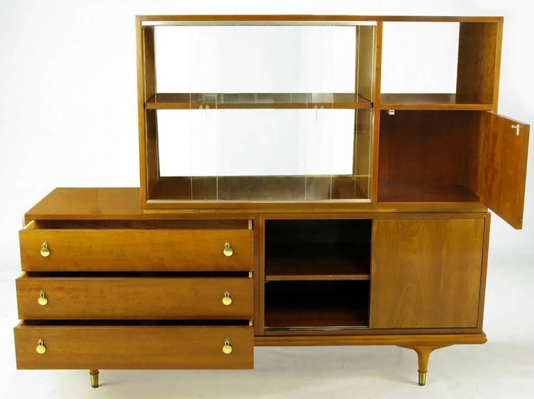 Mid-Century Modern Renzo Rutili Walnut Double-Sided Cabinet for Johnson Furniture For Sale