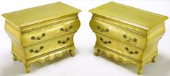 Pair of Henredon Gold Toned Silver Leaf Bombe Two-Drawer Commodes