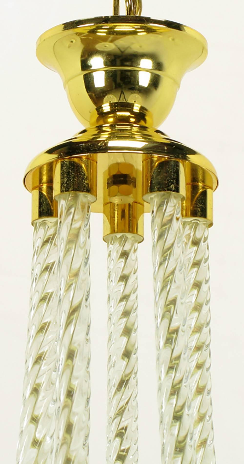 Lustre à cinq bras en verre de Murano et laiton en forme de corde et en laiton à la manière de Barovier en vente 1
