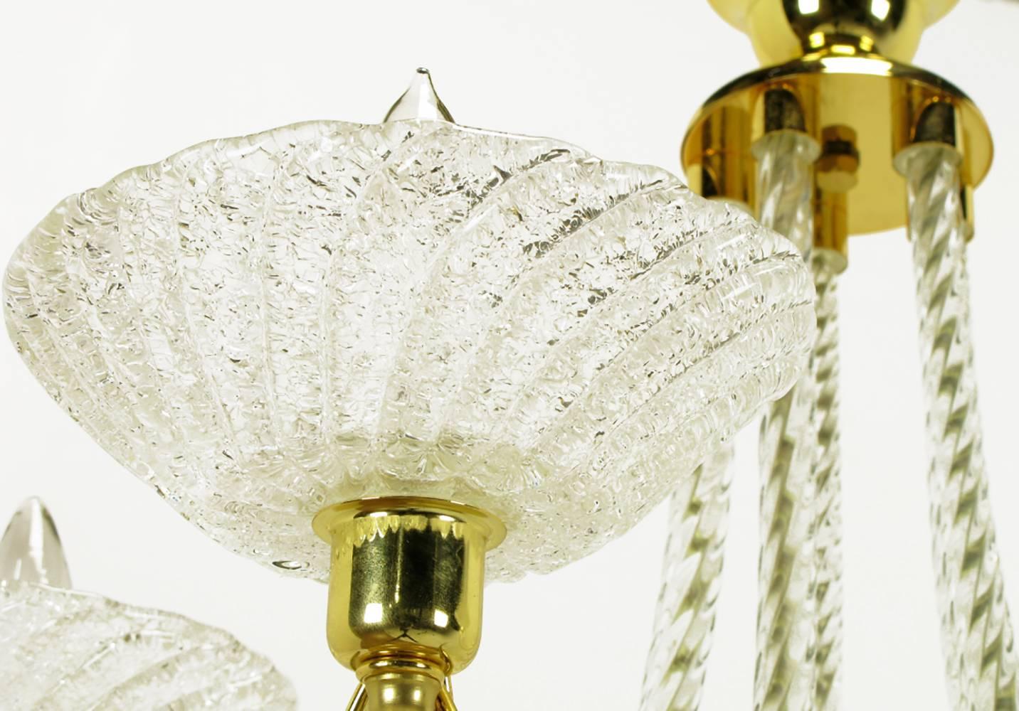 Murano Rope Glass and Brass Five-Arm Chandelier in the Manner of Barovier For Sale 3