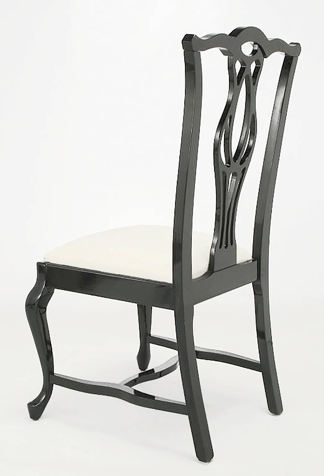 Lacquered Six Italian Black Lacquer Chinese Chippendale Style Dining Chairs