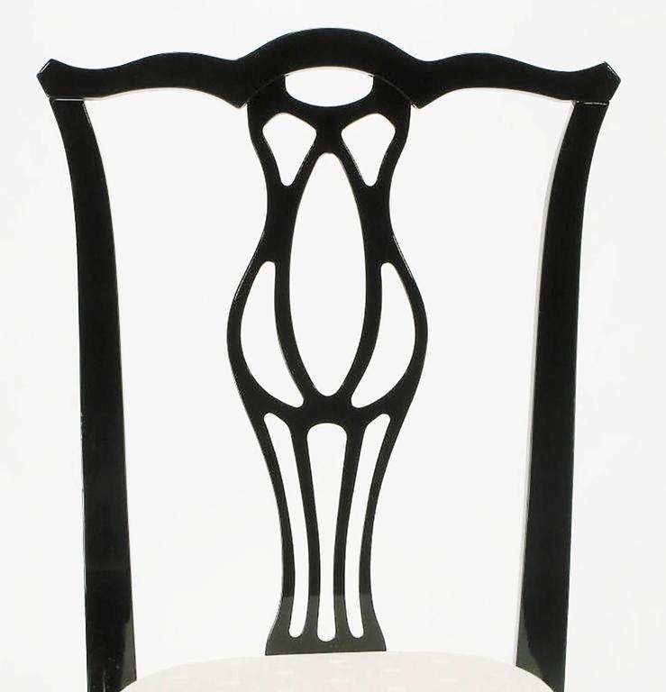 Six Italian Black Lacquer Chinese Chippendale Style Dining Chairs Six Italian Black Lacquer Chinese Chippendale Style Dining Chairs For 1