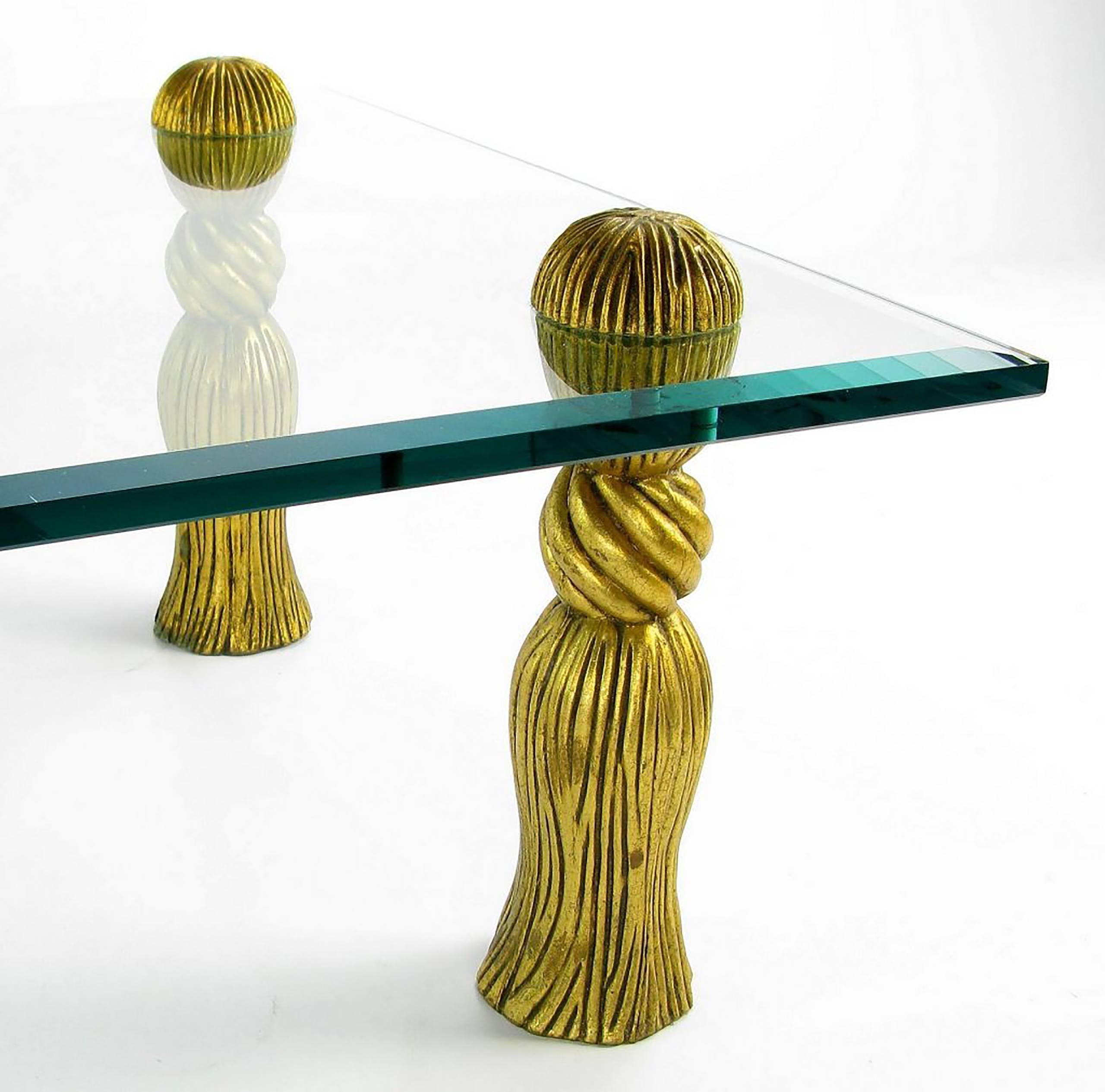 American Phyllis Morris Gilt Tassels and Glass Coffee Table