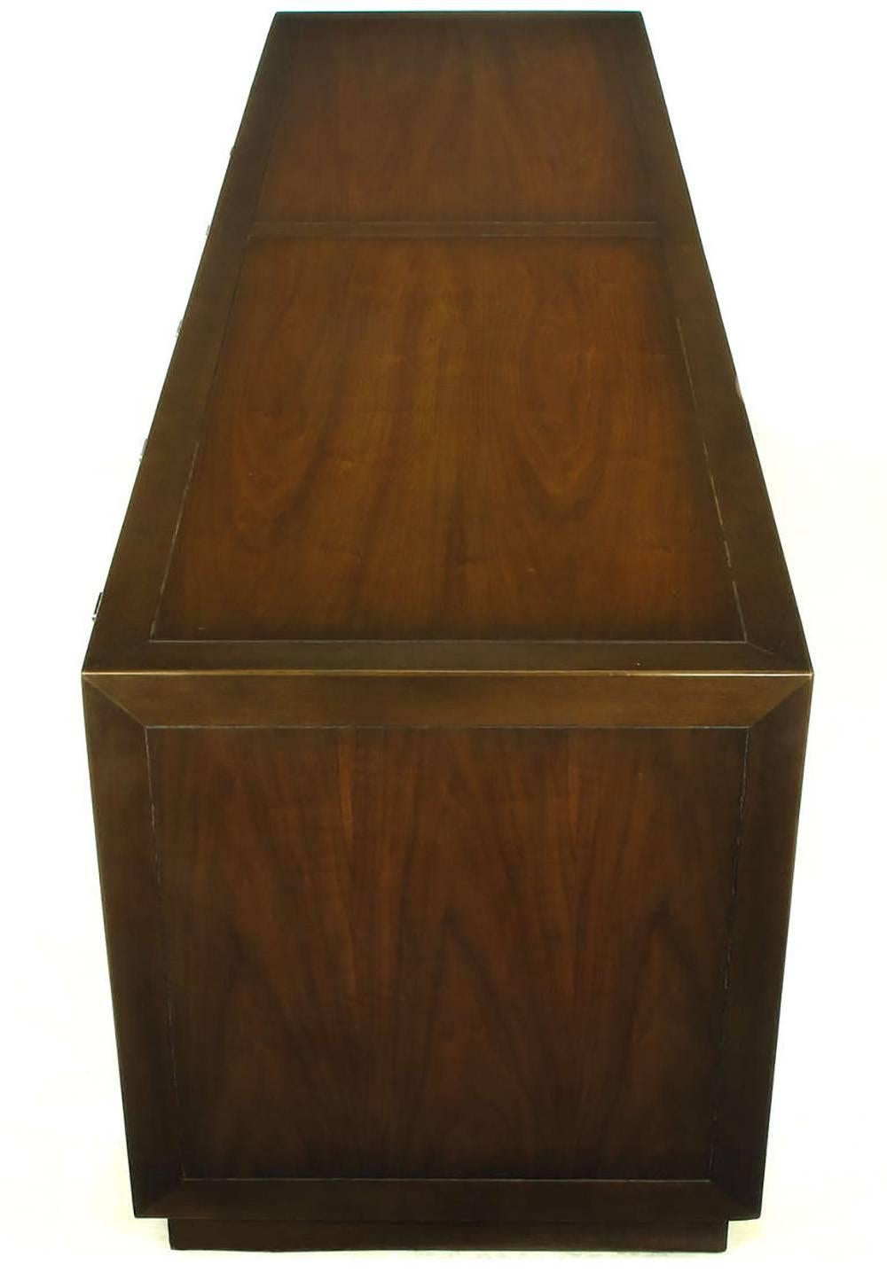 Mid-Century Modern Dark Walnut and Grass Cloth Low Cabinet after Harvey Probber For Sale