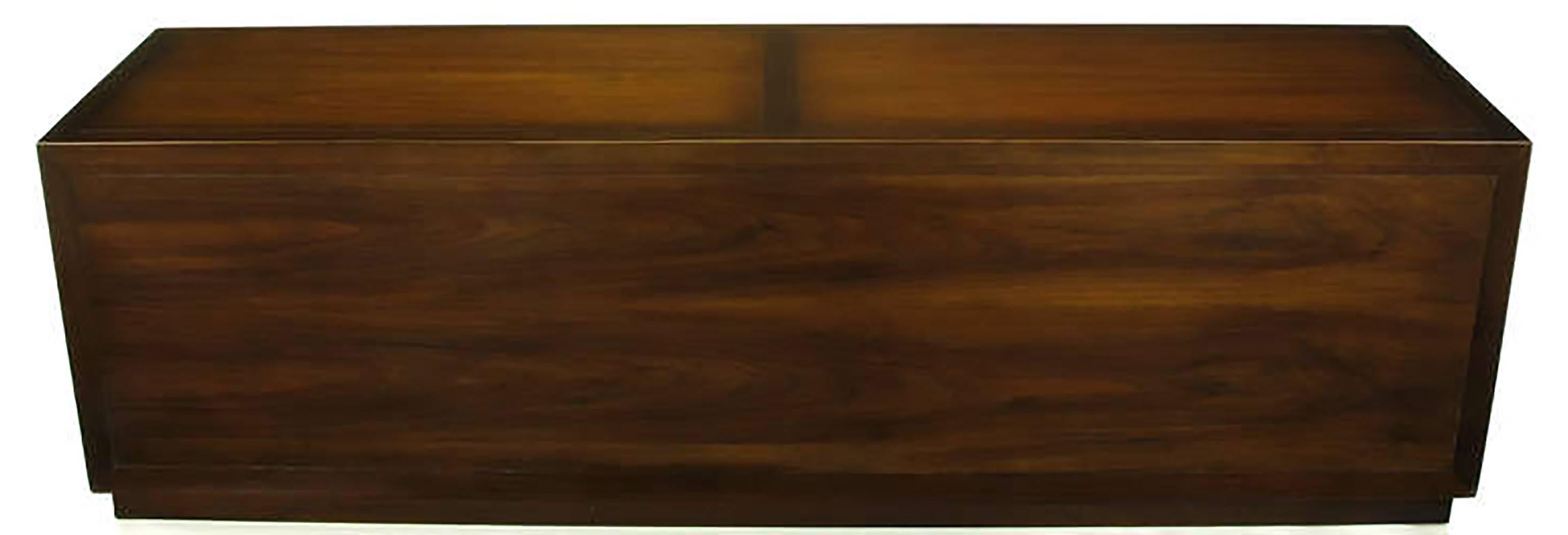 American Dark Walnut and Grass Cloth Low Cabinet after Harvey Probber For Sale