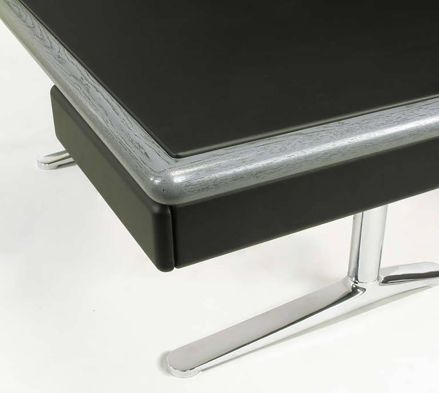 Warren Platner Steel Grey Cerused Oak and Black Leather Executive Desk 2