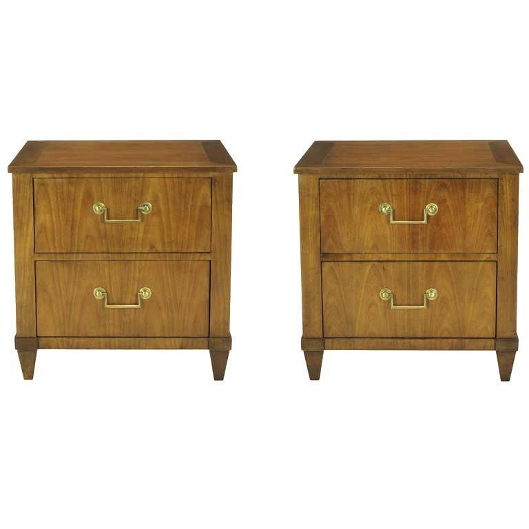 Pair of Baker French Cherry and Brass FallFront Nightstands For Sale
