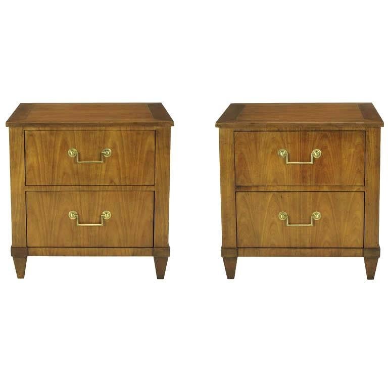 Pair of Baker French Cherry and Brass Fall-Front Nightstands