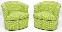Pair of Barrel-Back Swivel Chairs in Chartreuse Needlepoint